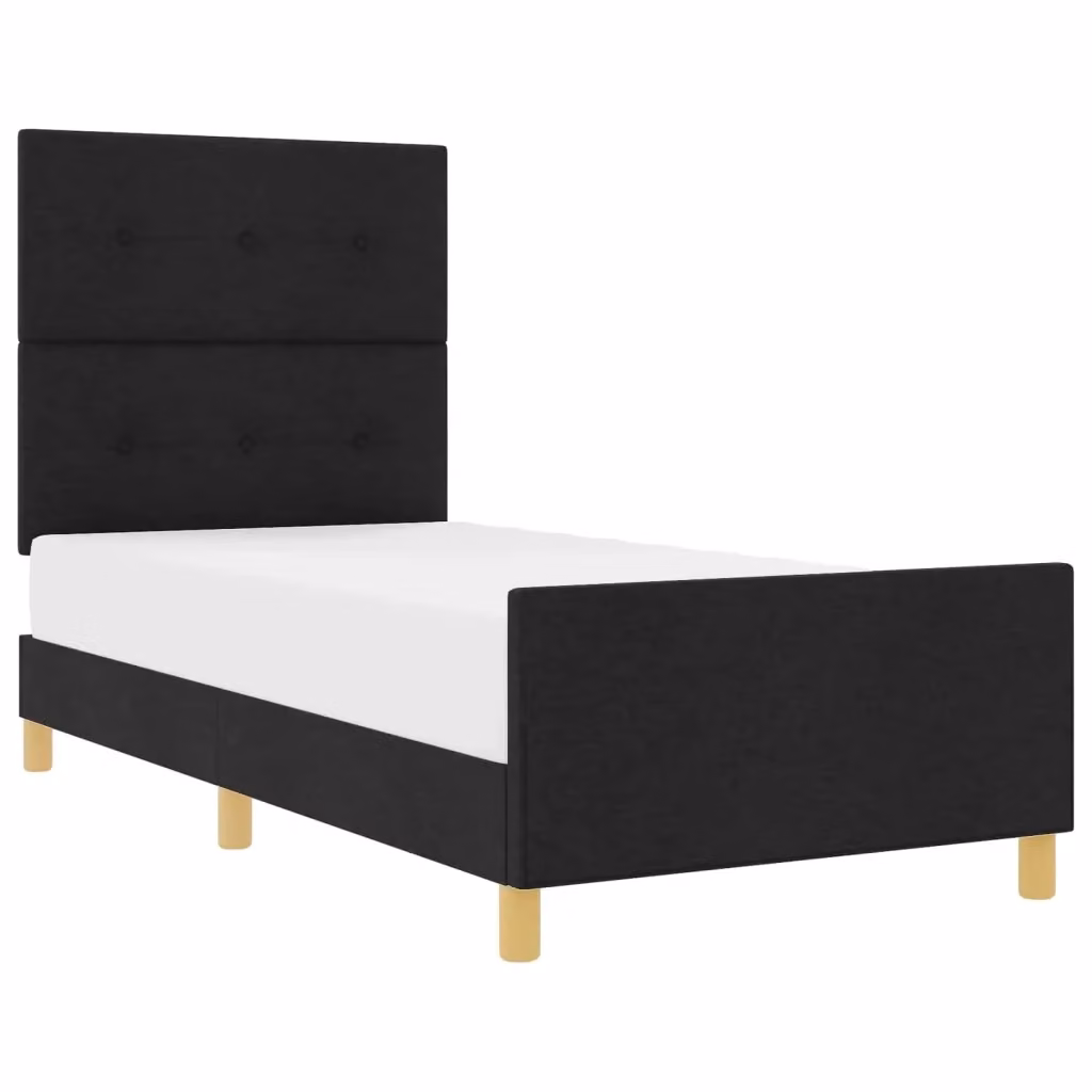 Struttura del letto con testiera vidaXL in tessuto nero e legno, L/P/H: 90 x 190 x 128 cm – 2