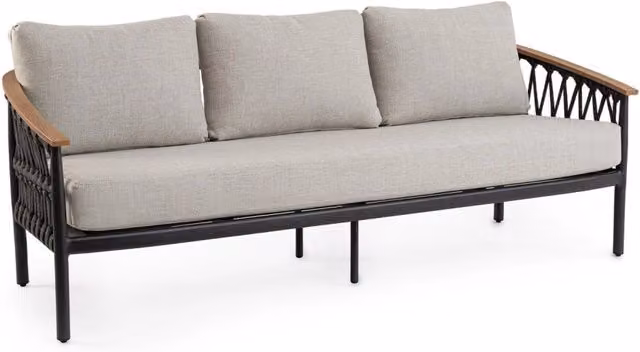 Divano da giardino a 3 posti GIORDANOSHOP con cuscini in antracite, struttura in alluminio verniciato a polvere e L: 205 cm, P: 75 cm, H: 85 cm