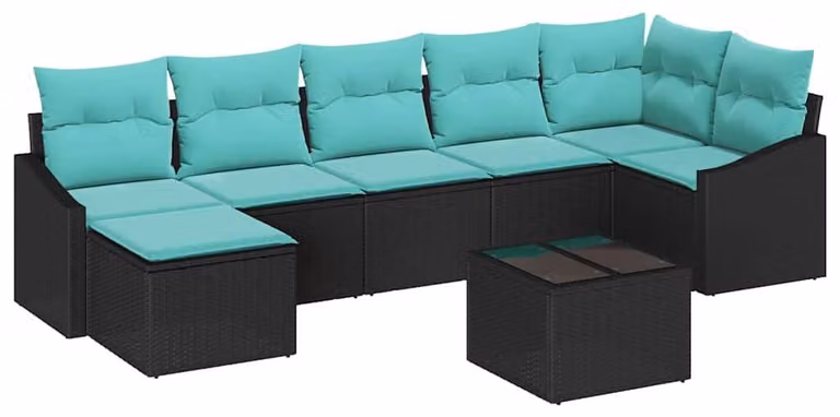 Set di divani con cuscino 8 pcs Nero polyrattan