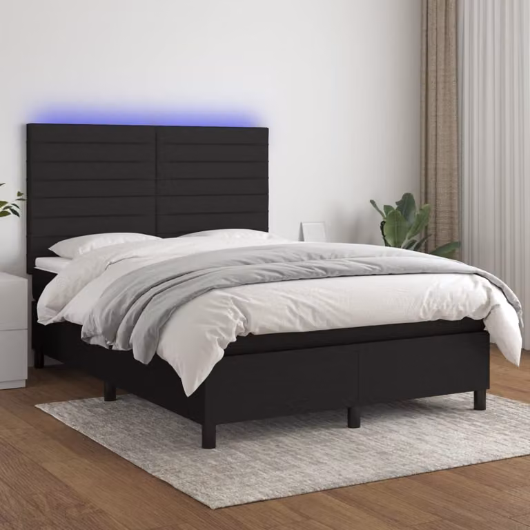 vidaXL Letto a molle con materasso e LED in tessuto nero 140x200 cm - Letto a molle - Boxspringbetten - Bett - Schlafzimmermöbel