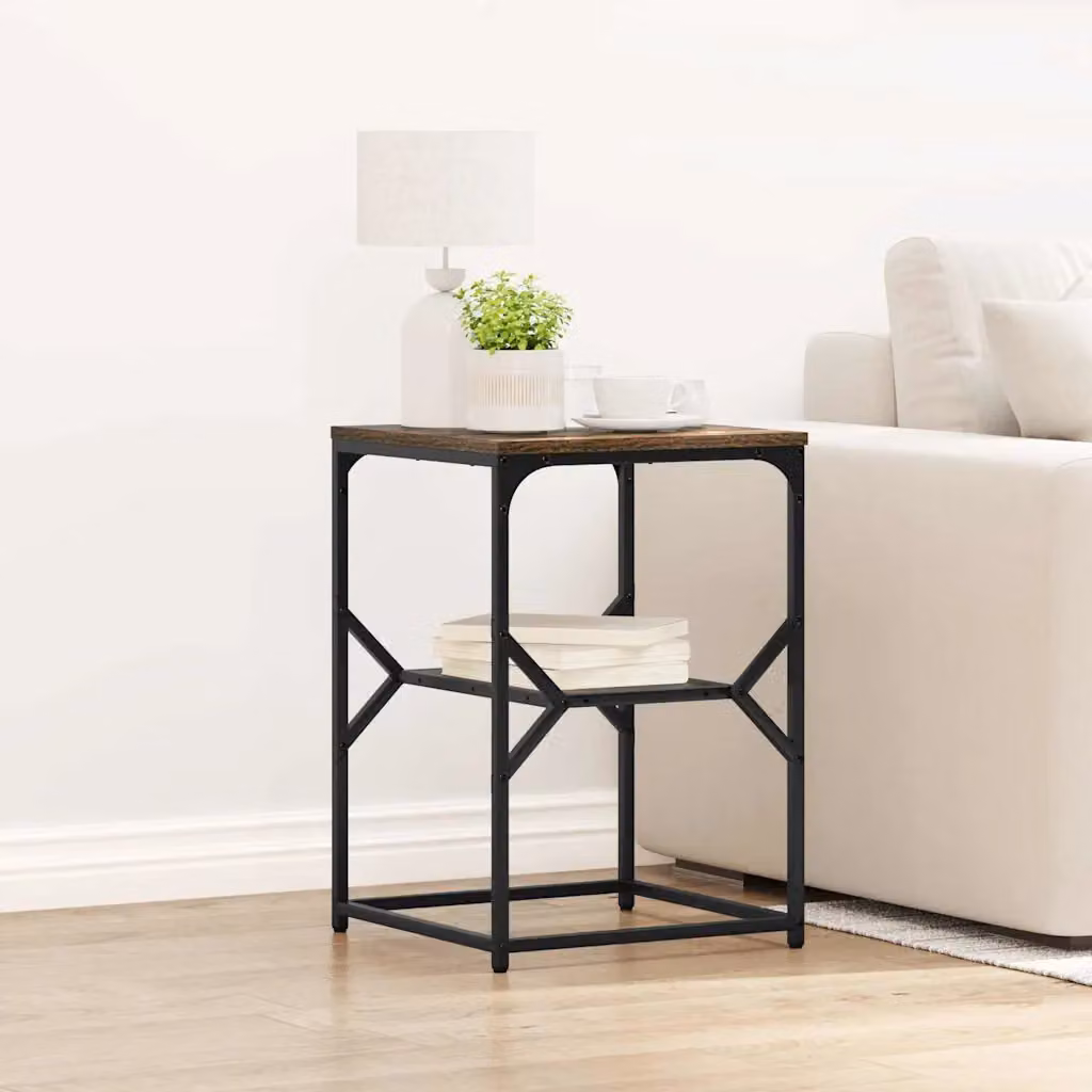 vidaXL Tavolo laterale rettangolare in legno e metallo marrone L/P/H: 41 x 40 x 60 cm