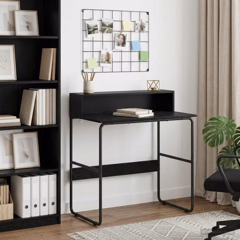 Scrivania moderna vidaXL in legno e metallo colore nero e rovere con piano rettangolare L: 110 cm, P: 60 cm, H: 75 cm