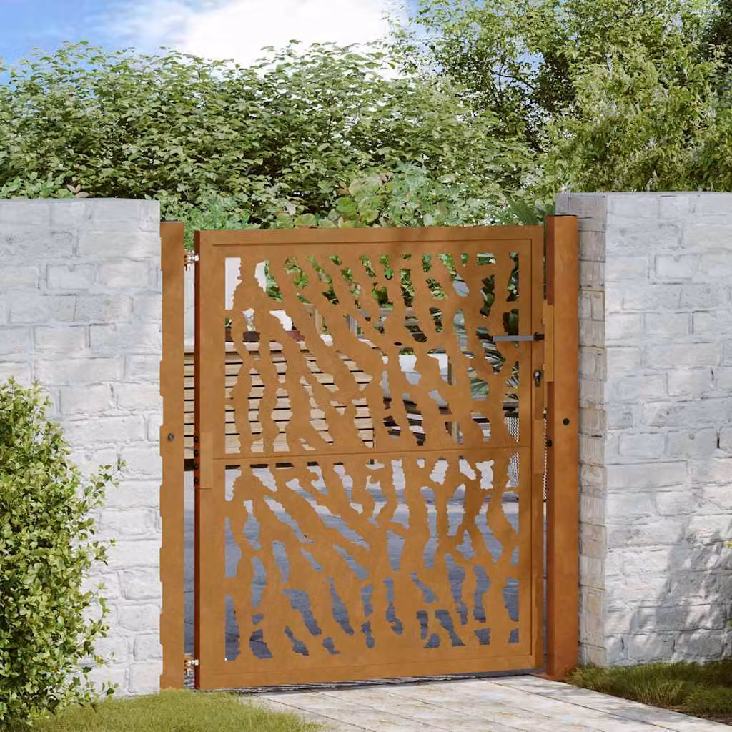 Cancello singolo da giardino vidaXL in acciaio corten color marrone L: 110 cm, H: 105 cm, P: 10 cm