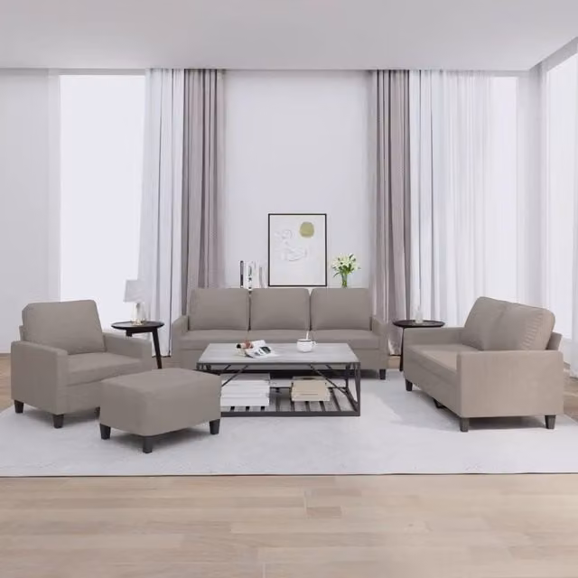 Set di divani moderno vidaXL beige in tessuto con pouf e cuscini per soggiorno – 1