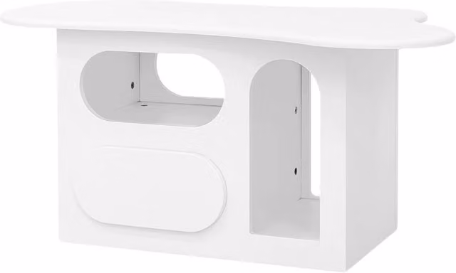 Tavolino da Caffè a Forma di Nuvola con 2 Cassetti e Vani Aperti; Bordi Arrotondati; Stile Moderno; in Pannelli di Particelle; Bianco; 97×45×43;5 cm