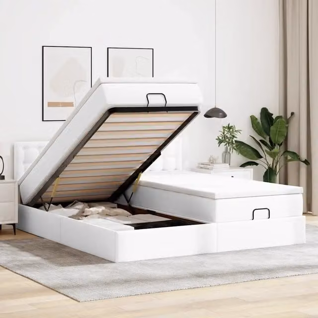 Letto con contenitore a sollevamento vidaXL in similpelle bianco L 200 x P 200 x H 280 cm
