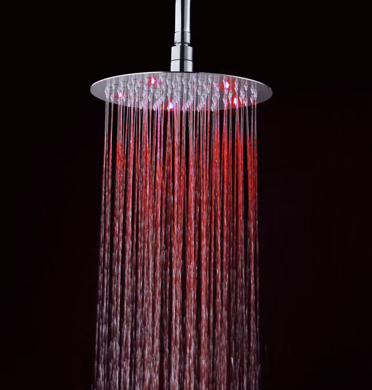 Soffione doccia ultraslim tondo con led cromoterapia acciaio inox D25 cm VEGAS - Satinato