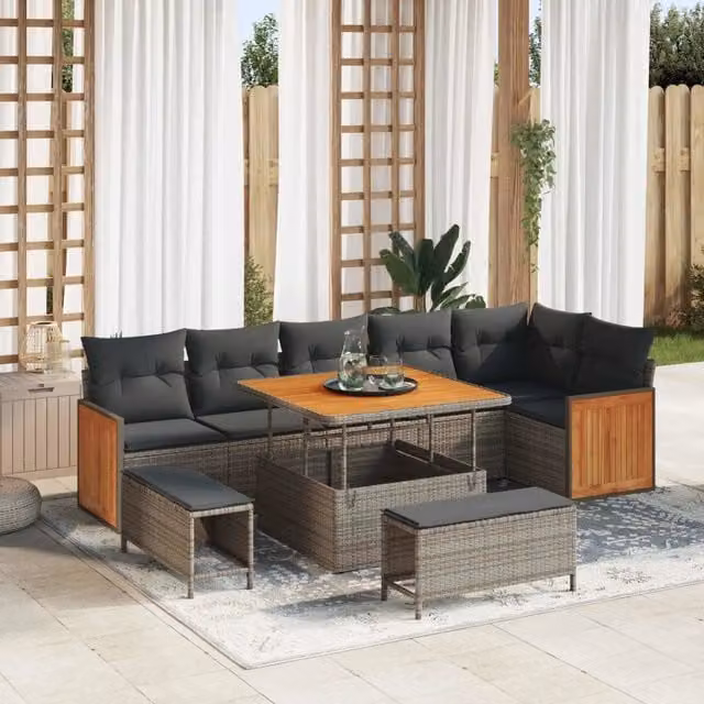 Set Divano da Giardino 9 pz 9-Numero di posti Grigio 3363188