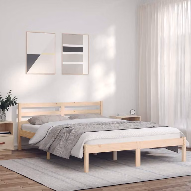 Struttura del letto moderna in legno di pino naturale vidaXL L 208,5 x P 157,5 x H 69,5 cm