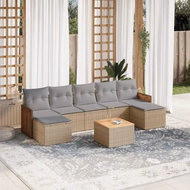 Set Divano da Giardino 8 pz con Cuscini Beige in Polyrattan 3227921