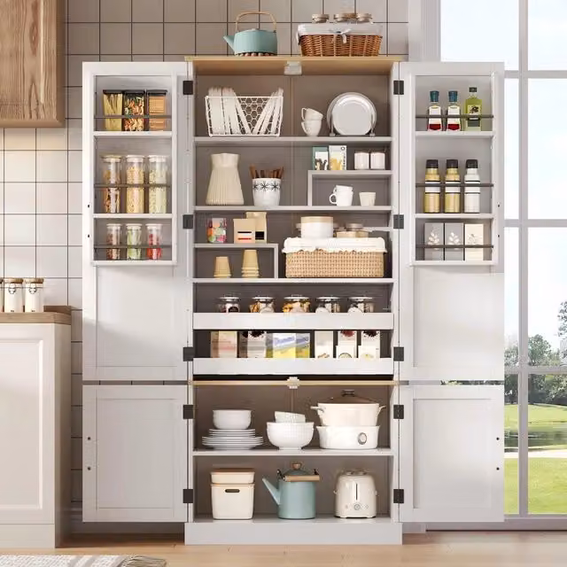 Mobile Armadio Multiuso con Cassetti e Ripiani ¨C Minimal ¨C Bianco per Cucina Soggiorno Sala da Pranzo