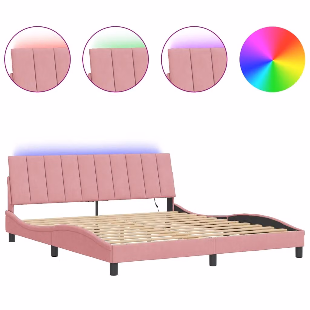Giroletto con LED senza Materasso Hanko Rosa 180x200 cm in Velluto