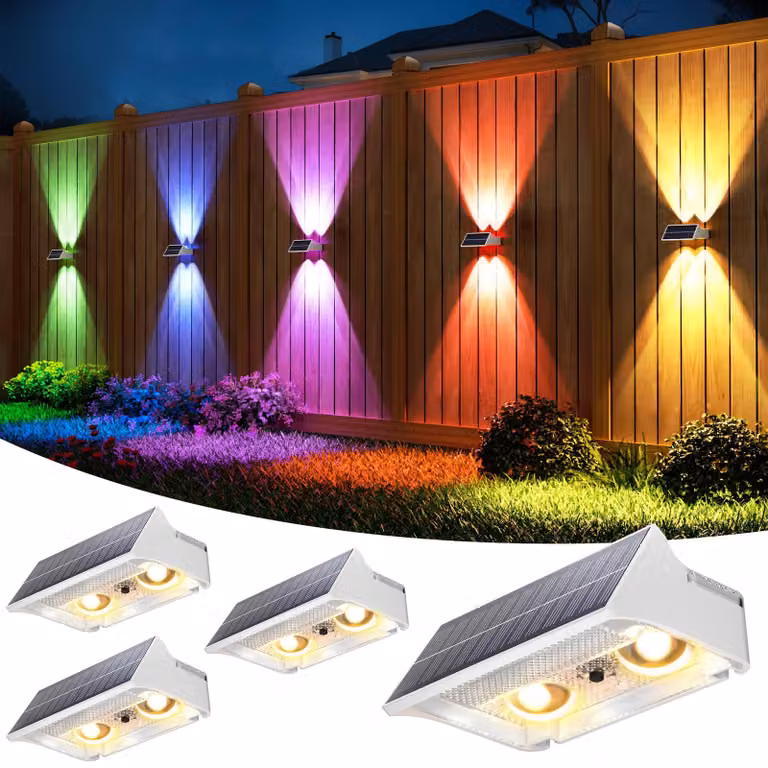 Set di 4 luci solari per recinzioni, RGB, 9 modalità di colore, grado di protezione IP65, colore bianco
