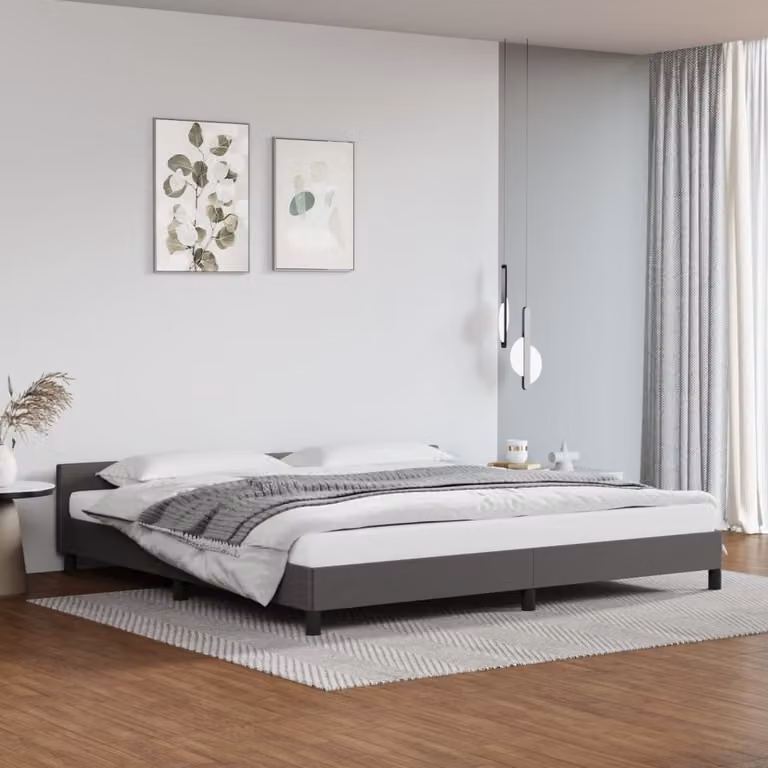 The Living Store Giroletto con testiera grigio 200x200 cm in ecopelle