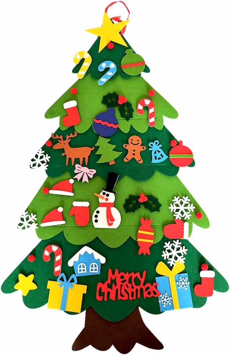 Albero di Natale in feltro - Decorazione natalizia fai da te - 32 elementi decorativi - Verde - 103 cm