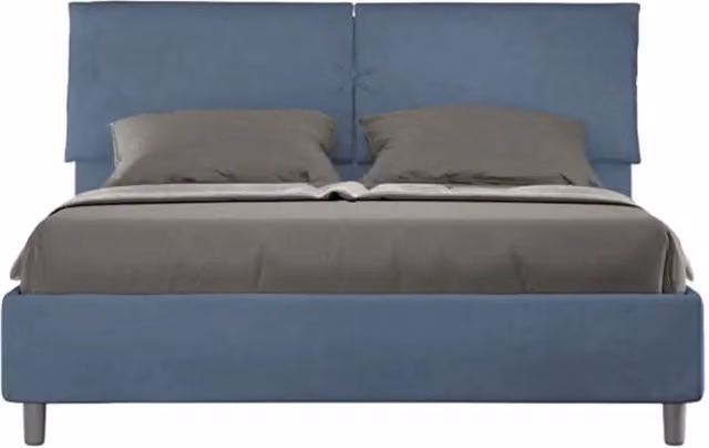 Letto matrimoniale senza rete imbottito 160x190 microfibra blu Mados