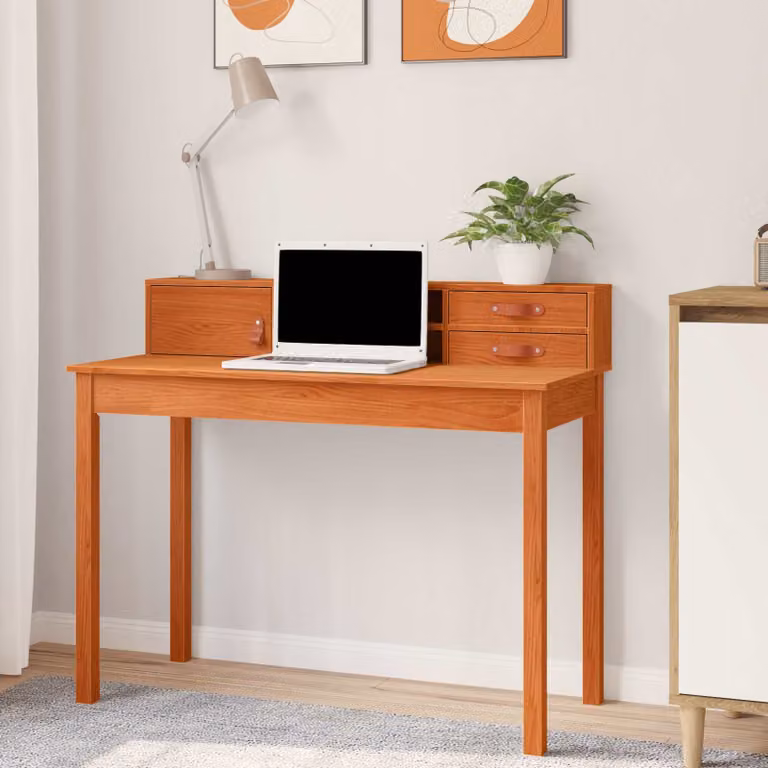 Scrivania con cassetto vidaXL in legno di pino marrone cerato L: 110 cm, P: 50 cm, H: 93 cm