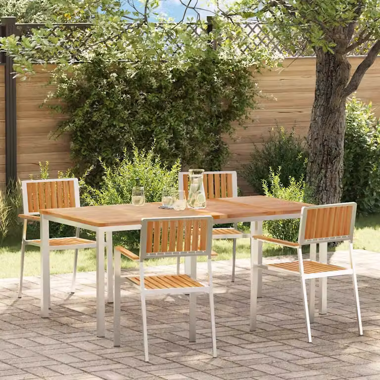 Set da pranzo per esterni vidaXL in teak e acciaio inossidabile, 5 pezzi, marrone e argento, L: 180 cm, P: 90 cm, H: 75 cm