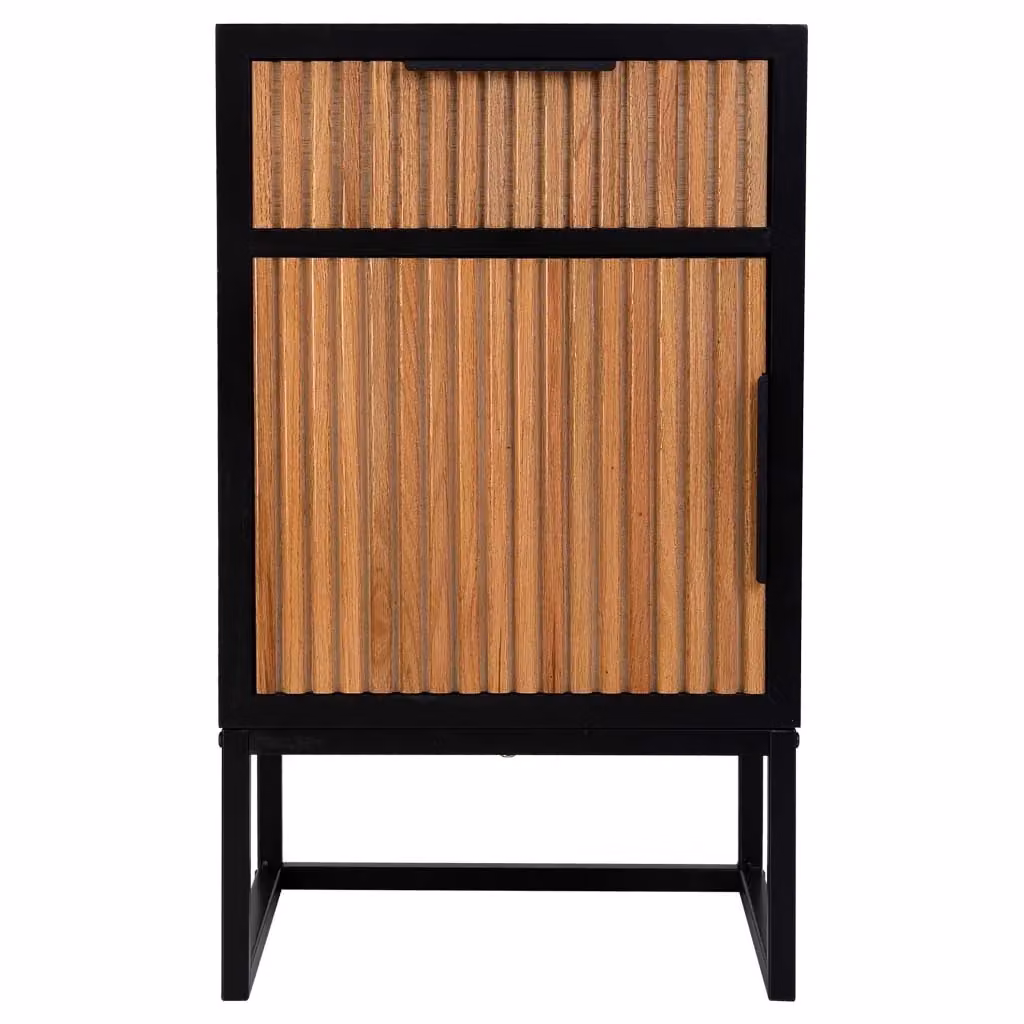 Tavolino Wanderlust Deco in legno e metallo stile industrial con cassetto e anta, marrone e nero, L: 42 cm, P: 36,5 cm, H: 71 cm – 2