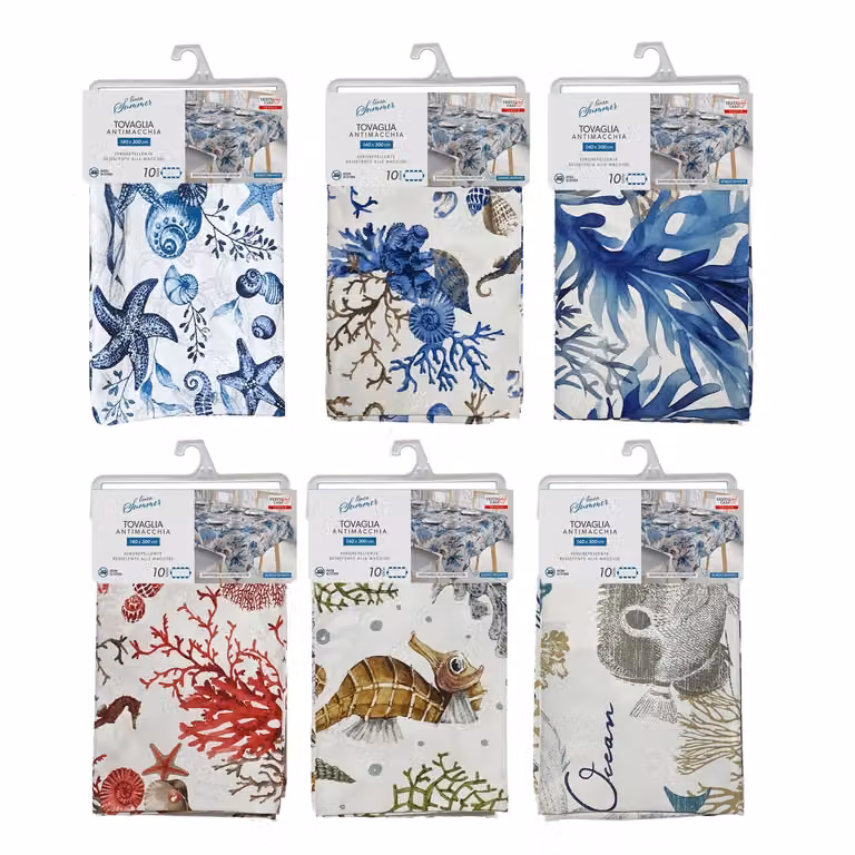 Tovaglia Antimacchia VESTIAMO CASA Linea Summer con Fantasia Floreale Blu per 10 Posti L: 300 cm, P: 140 cm