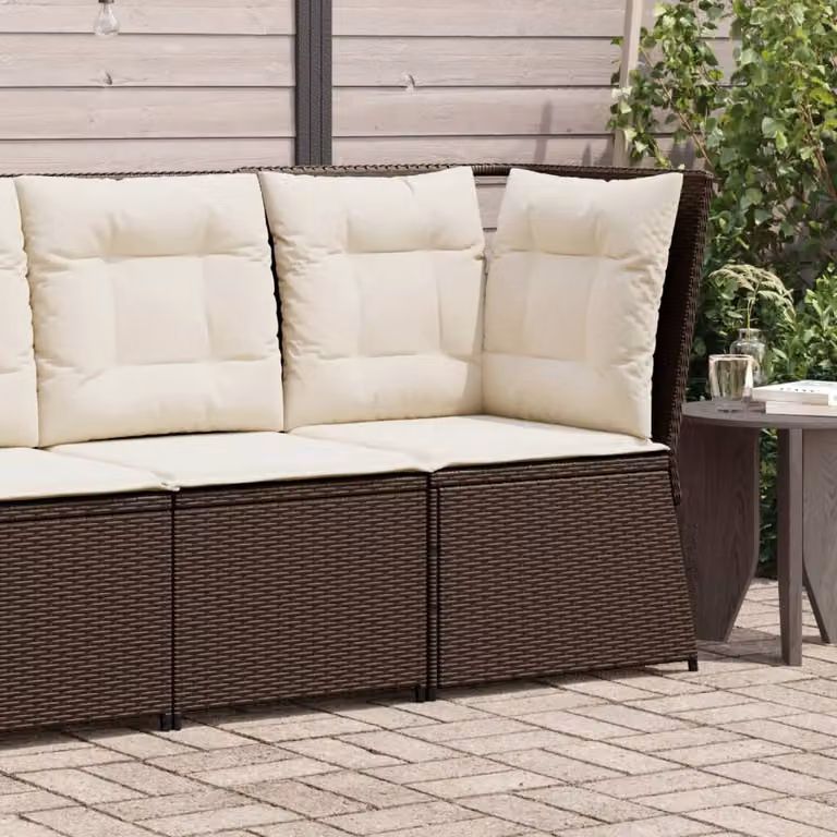 vidaXL Divano Angolare da Giardino in Polyrattan Marrone e Bianco con Cuscini Imbottiti e Rivestimenti Rimovibili