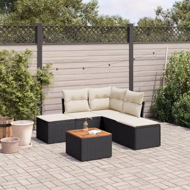 Set Divano da Giardino 6 pz con Cuscini Nero in Polyrattan 3223669