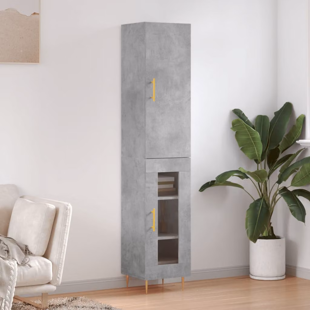 Credenza moderna vidaXL in legno e metallo, Grigio, L 34,5 cm x P 34 cm x H 180 cm