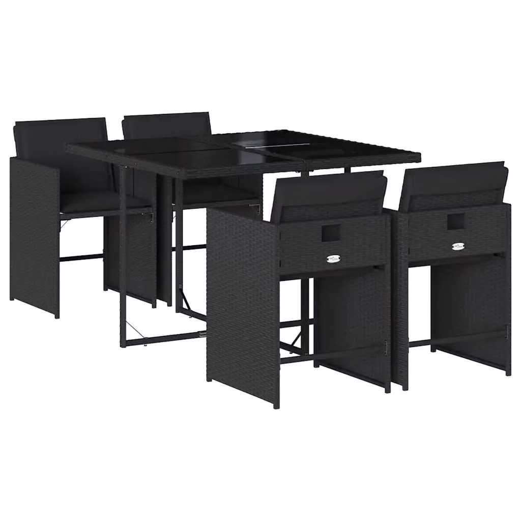 Set da Pranzo da Giardino vidaXL 5 pz in Polyrattan Nero con Piano in Vetro e Cuscini – 2