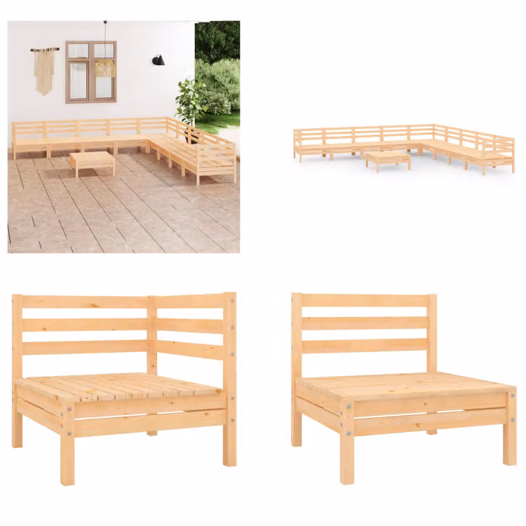 vidaXL 10 pezzi set salotto da giardino pino massiccio - set salotto da giardino - set salotto da esterno - divano in legno - divano da giardino in legno