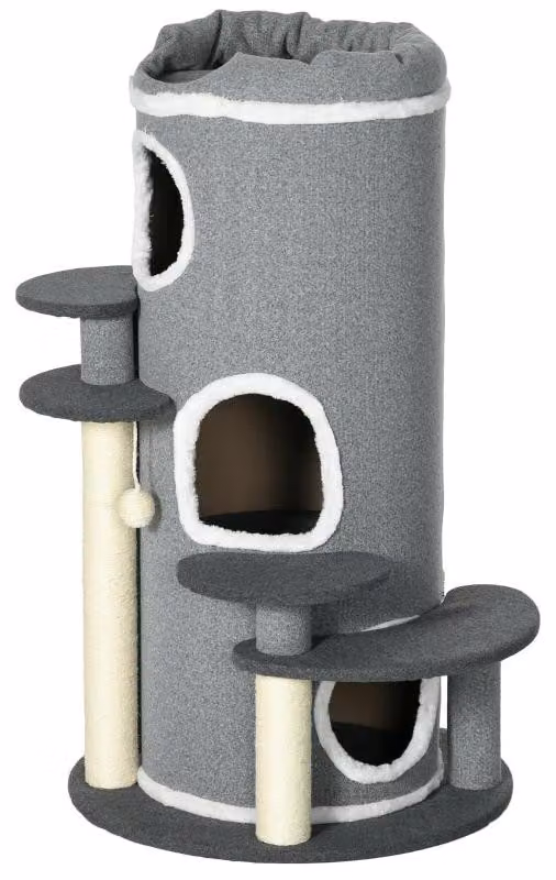 Albero per gatti con tiragraffi, grotte e piattaforme per il riposo | Colore: Grigio | Dimensioni: 57x57x99 cm
