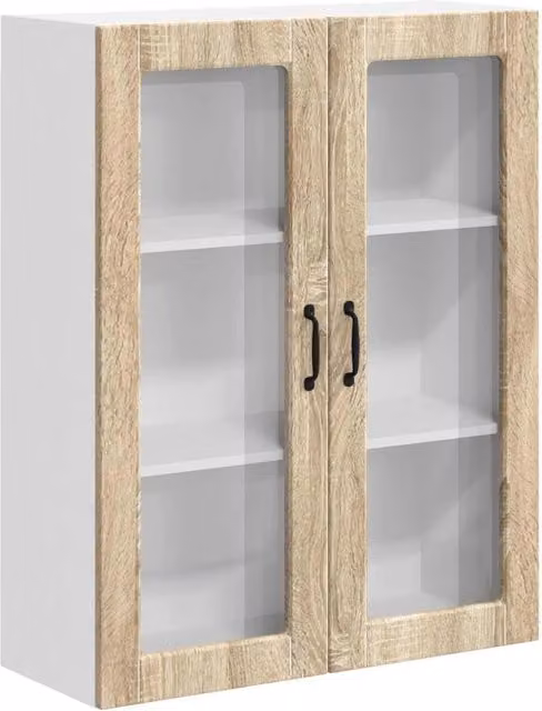 Pensile da cucina LUCCA con ante in vetro, Rovere Sonoma e Bianco, L 80 x P 31 x H 100 cm
