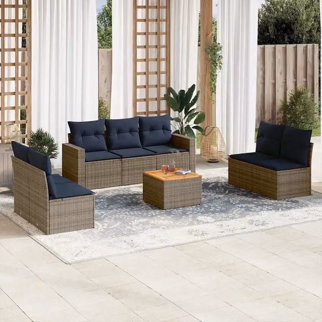 Set Divani da Giardino 8 pz con Cuscini Grigio in Polyrattan 3256411