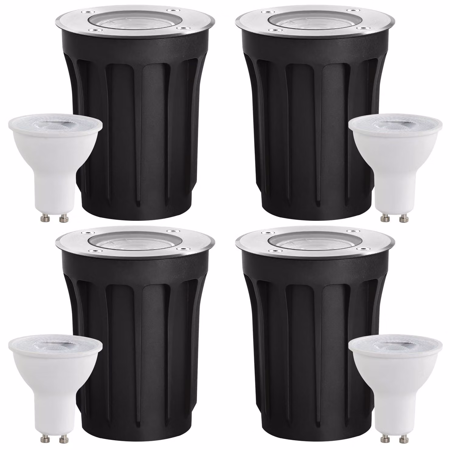 Set di 4 faretti da incasso a pavimento, attacco GU10, grado di protezione IP67, orientabili, tecnologia LED da 3W, alimentazione 230V