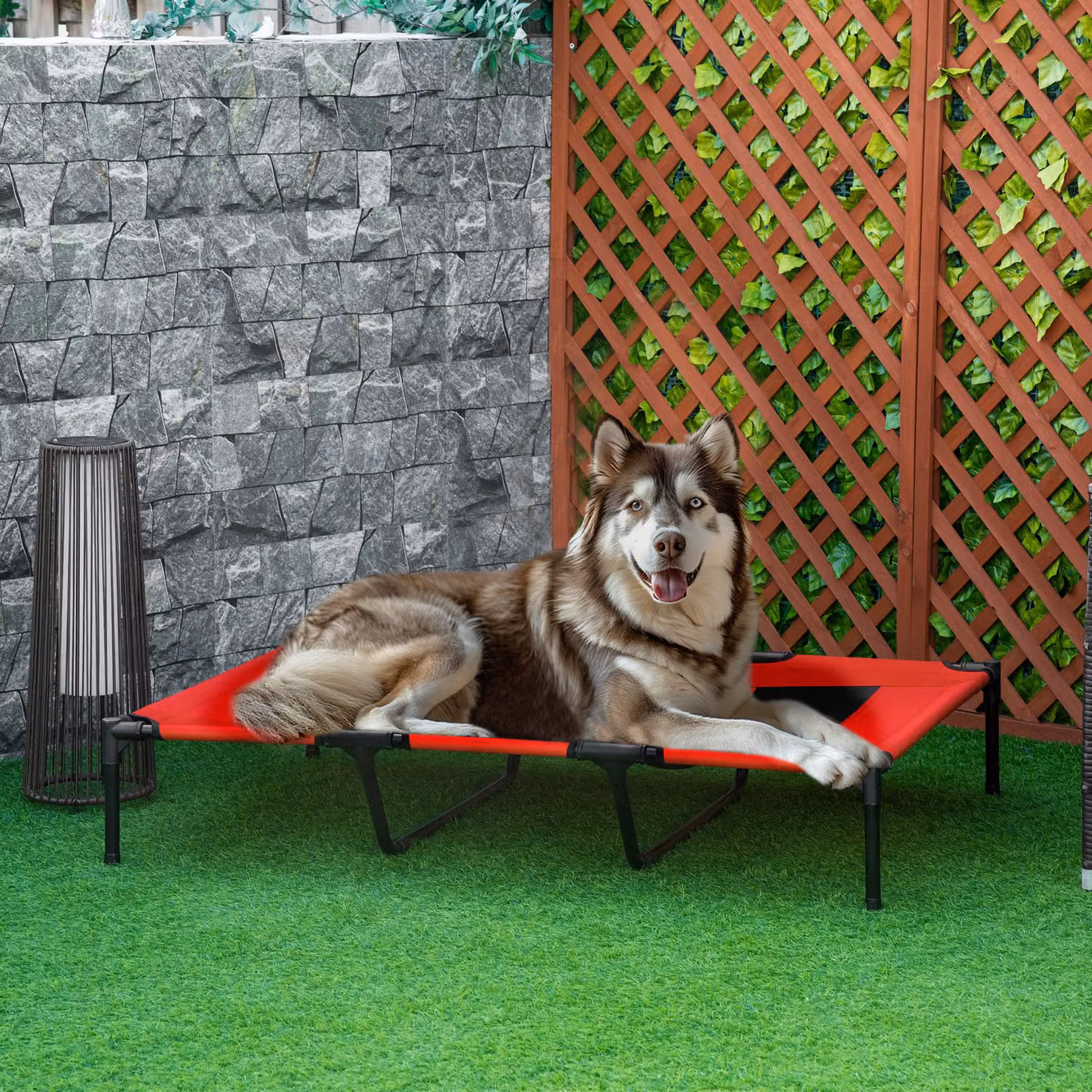 Lettino Rialzato per Cani PawHut Aosom in Metallo e Tessuto Oxford con Borsa da Viaggio, Rosso, L: 122 cm, P: 92 cm, H: 23 cm – 2