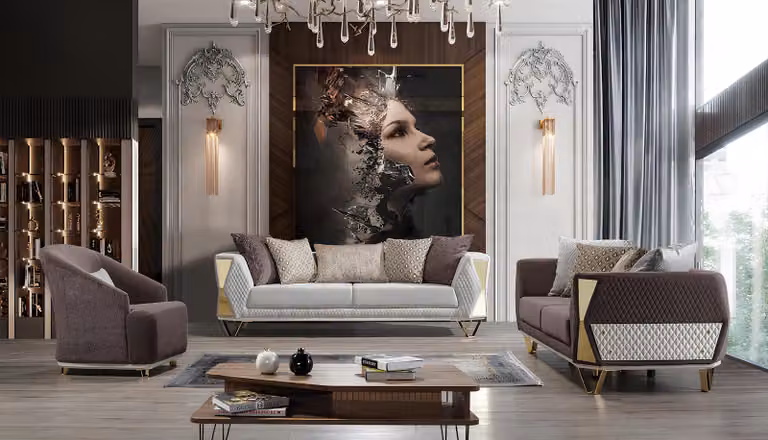 Garnitur Sofagarnitur 3+3+1 Sitzer Sofa Sessel Sofas Modern Braune