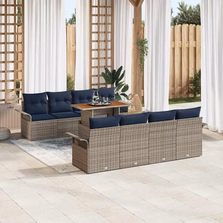 Maison Exclusive - Set da giardino composto da 9 pezzi, divano, colore grigio, materiale: rattan sintetico