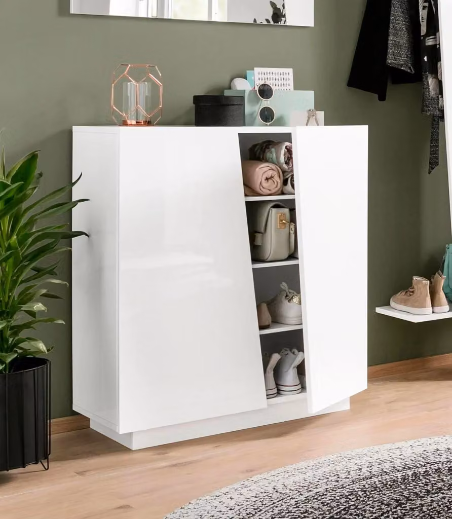 Scarpiera Moderna con 2 Ante Battenti Vega GIORDANOSHOP Bianco Lucido L: 80,4 cm, P: 38 cm, H: 86 cm – 2