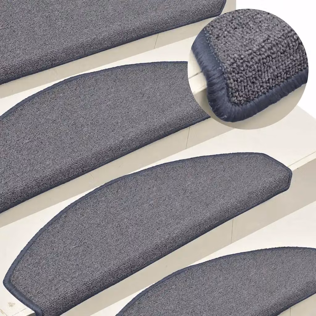 Set di 15 tappetini per scale semicircolari vidaXL, antiscivolo e fonoassorbenti, in polipropilene, Grigio chiaro e blu, L: 65 cm, P: 40 cm, H: 4 cm