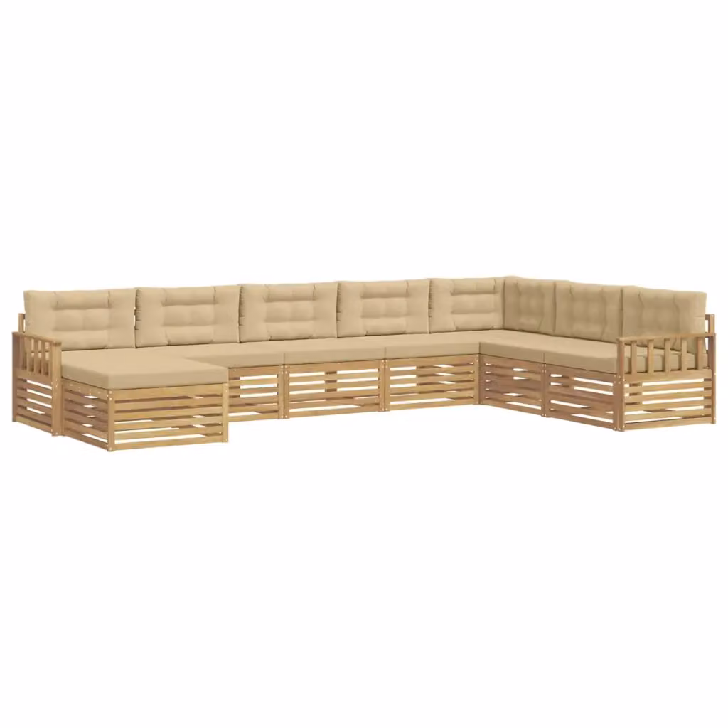 Set di divani da esterno a L vidaXL in legno di acacia con cuscini Bianco e Beige – 2