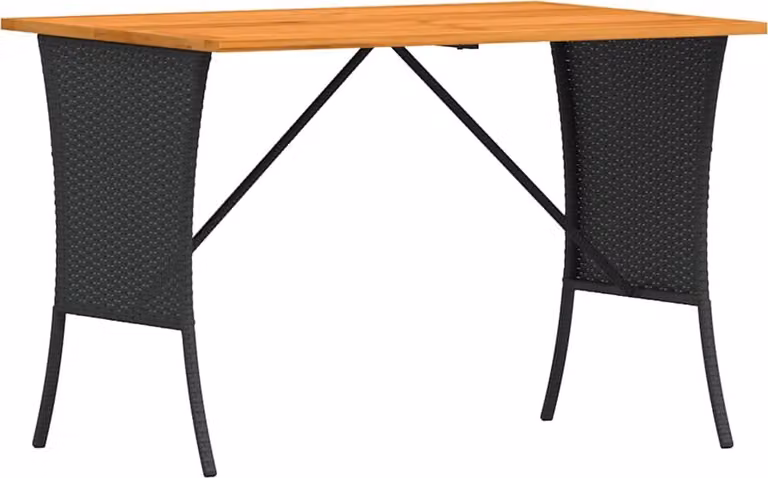 Tavolo Giardino Piano Legno Acacia Nero 105x75x72 cm Polyrattan