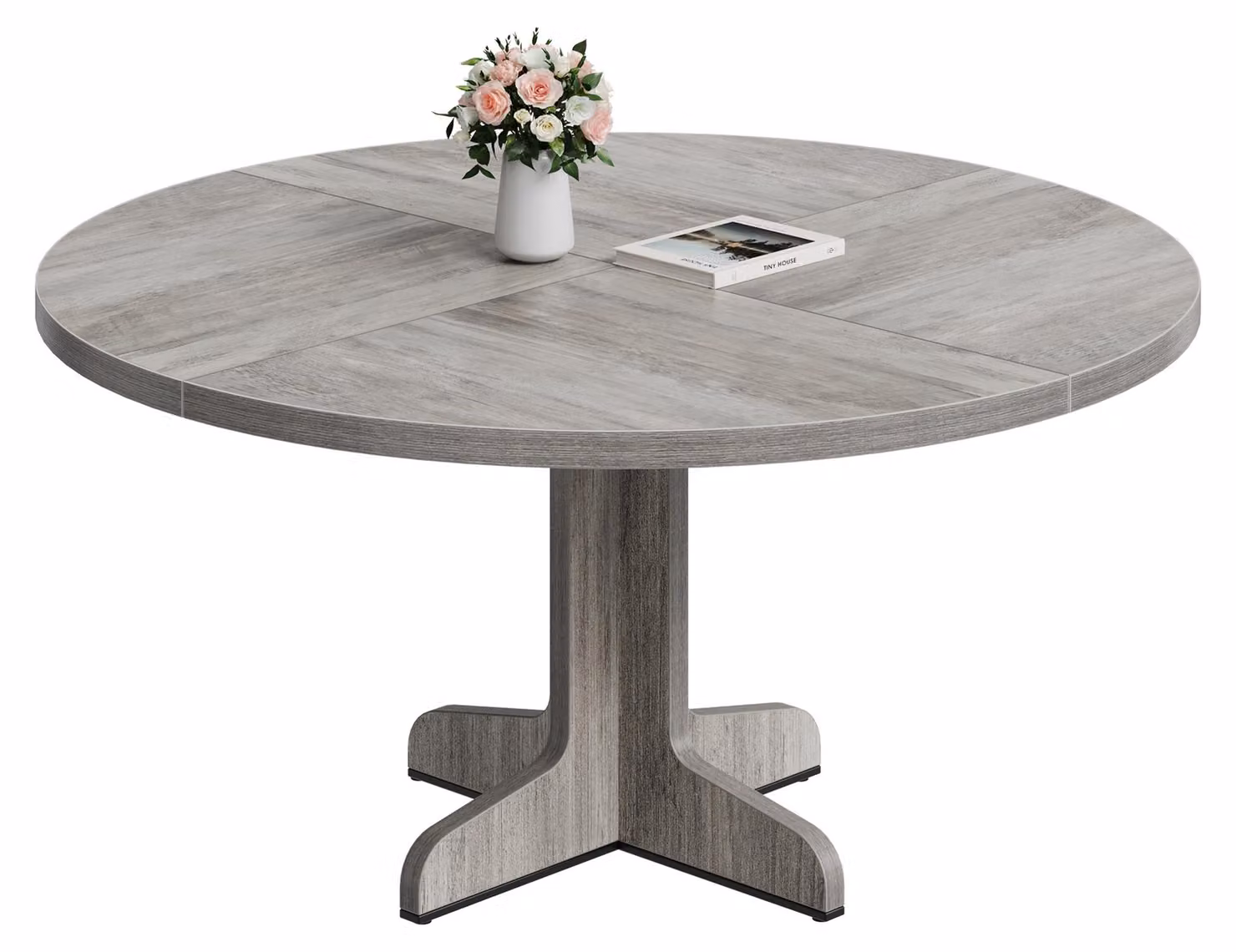 Tavolo rotondo da pranzo, diametro 120 cm, per 4-6 persone, tavolo da cucina con gambe sagomate, colore grigio