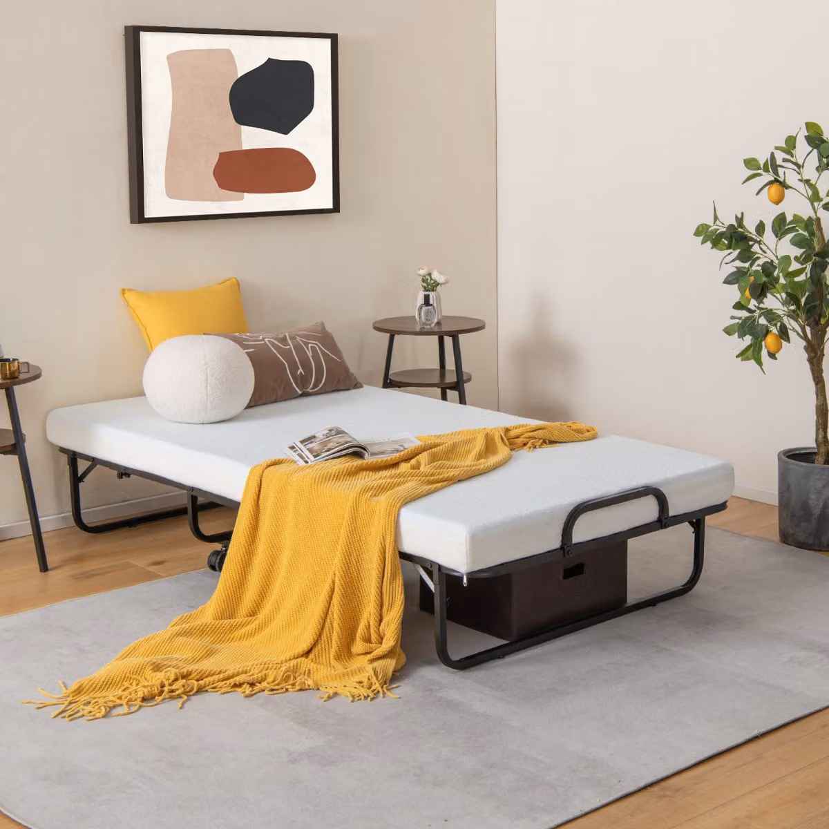 Costway Brandina Pieghevole con Materasso in Memory Foam e Struttura in Metallo, Letto Singolo Bianco per Adulti e Bambini, L/P/H: 90 x 190 cm, Capacità di Carico 180 kg – 2