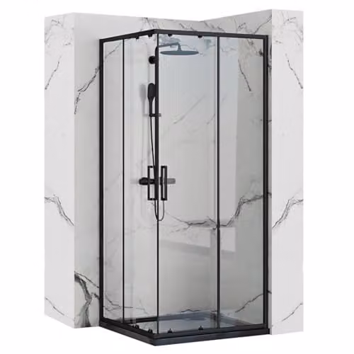 Rea - Box Doccia Punto Black 80X80 Cabina Doccia Con Piatto Doccia Savoy Vetro Di Sicurezza Temperato Transparent 4mm (Nero Opaco)
