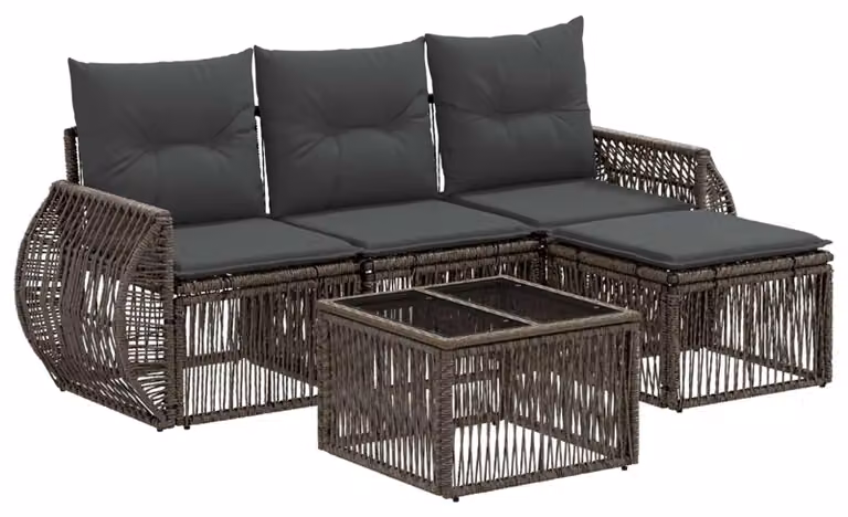 Set Divano da Giardino 5 pcs Grigio e Grigio Scuro polyrattan