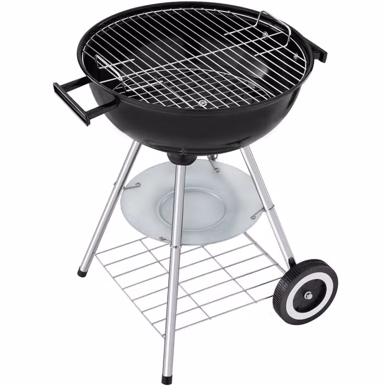 Barbecue a sfera kettle tectake nero e argento con 2 ruote e vaschetta raccogli cenere rimovibile