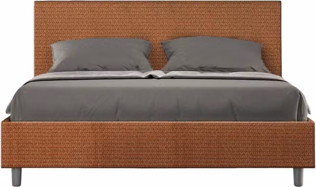 Letto Matrimoniale Adele con Contenitore e Rete con Alzata Imbottito in Tessuto Arancione L/P/H: 160 x 190 x 106 cm