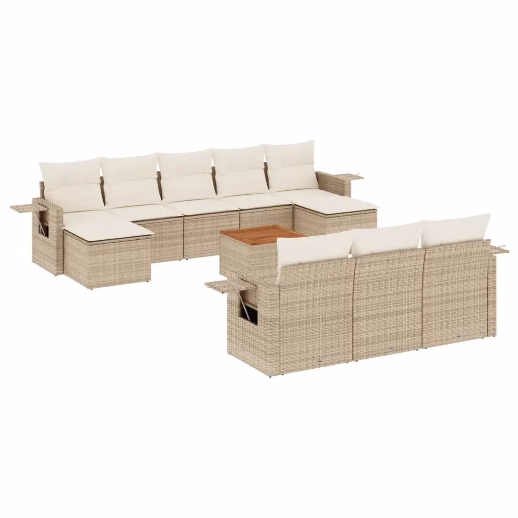 Set di divani da giardino vidaXL in polyrattan beige con 11 pezzi e cuscini inclusi – 2