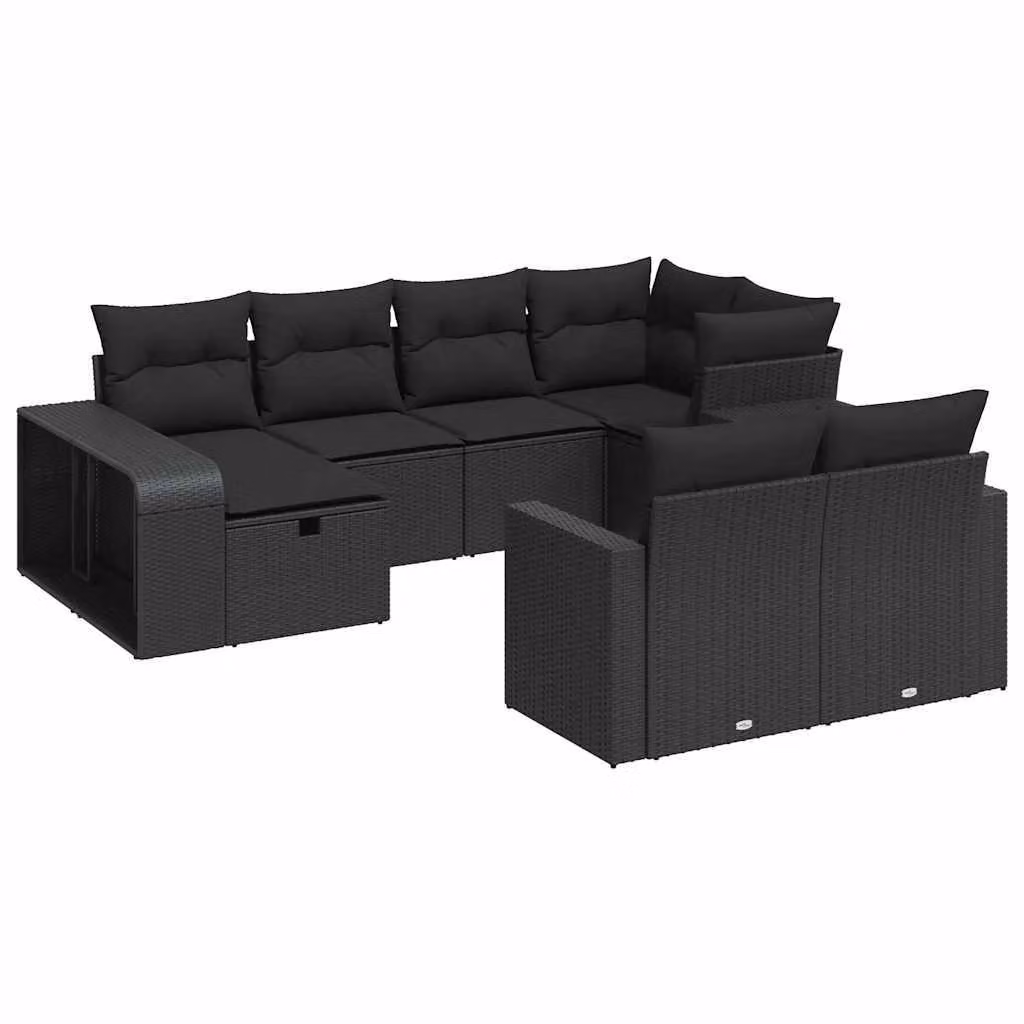 Set Divani da Giardino 10pz con Cuscini in Polyrattan Nero