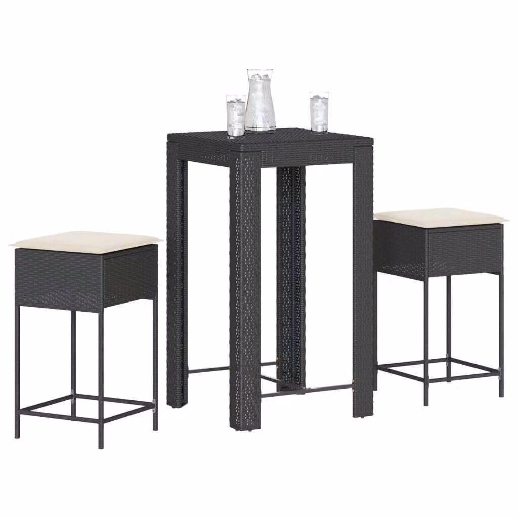 Maison Exclusive - Set da bar da giardino 3 pezzi con cuscini in polyrattan nero