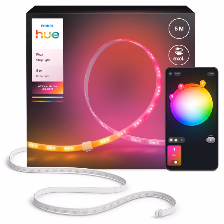 Philips Prolunga per striscia luminosa Hue Flux, 5 m, Striscia luminosa intelligente, Bluetooth/Zigbee, Bianco, Silicone, Altro, 48 W